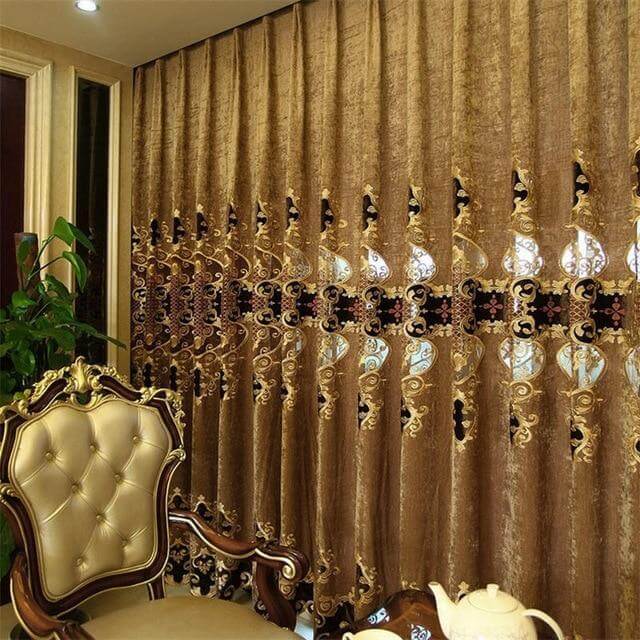 Luxury Curtains For Living Room or Bedroom, Gold Embroidered - NOFRAN