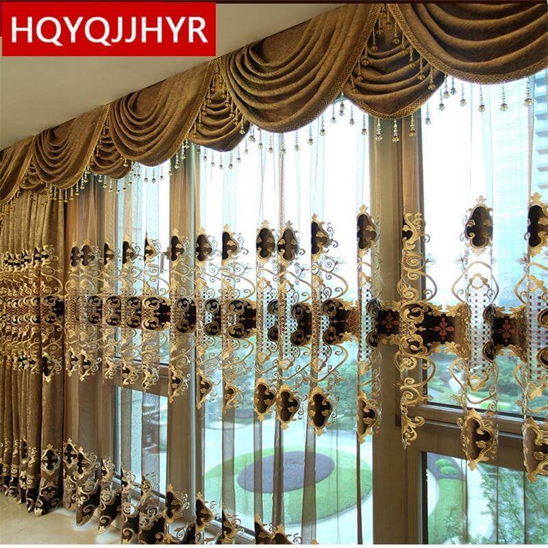 Luxury Curtains For Living Room or Bedroom, Gold Embroidered - NOFRAN