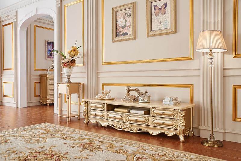 Luxury Gold Marble Top End Table - NOFRAN