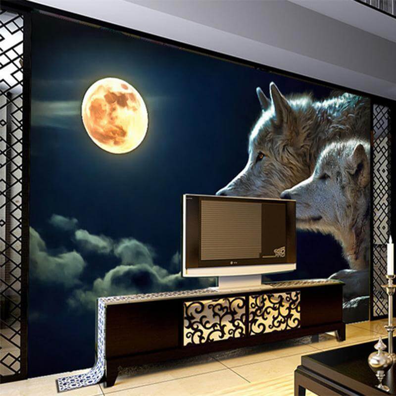 Moonlight Wolf Mural Wallpaper - NOFRAN