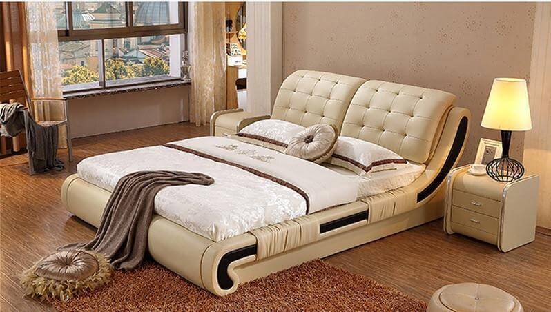 Palm Pearl Leather Bed - NOFRAN