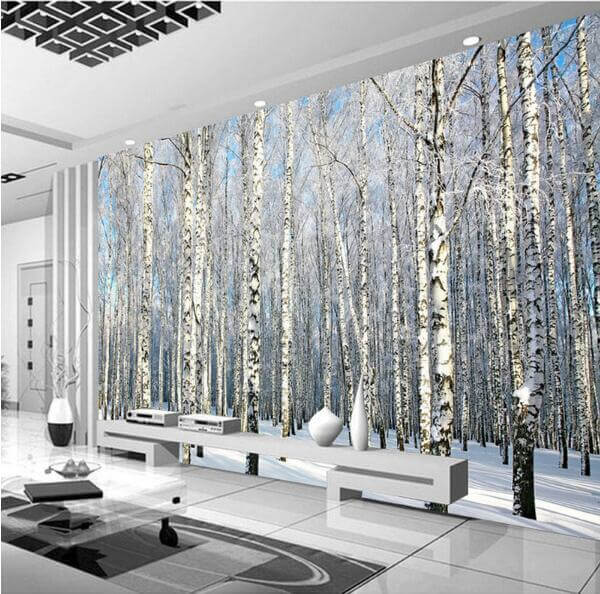 Snow Birch Tree Forest Wallpaper - NOFRAN
