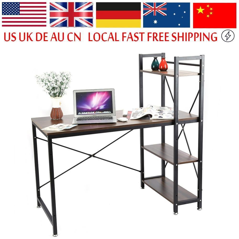 Stainless Steel Computer Desk PC Table Functional Home Bookcase Shelf 4 Tiers Bookcase Shelves - NOFRAN