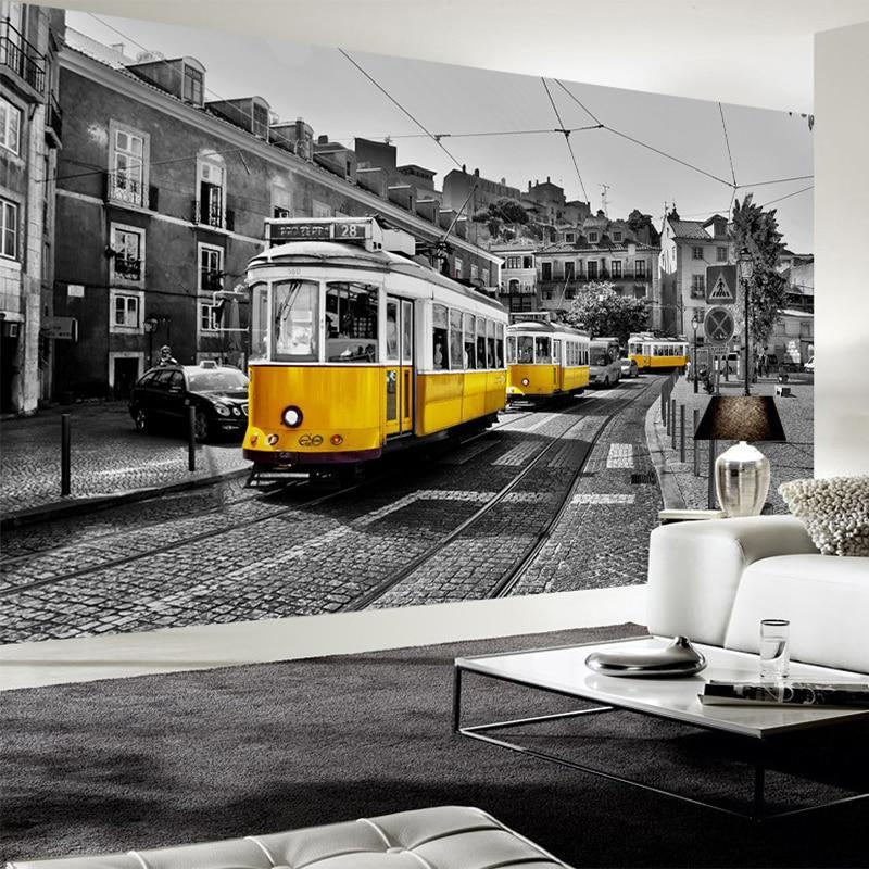 Street View With Trams Wallpaper - NOFRAN