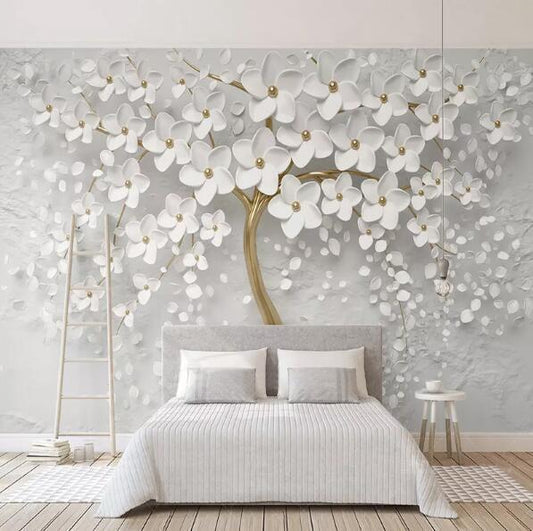 White Floral Tree Mural Wallpaper - NOFRAN