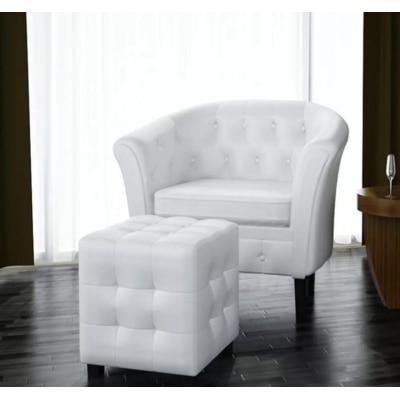 White Leather Armchair & Ottoman - NOFRAN