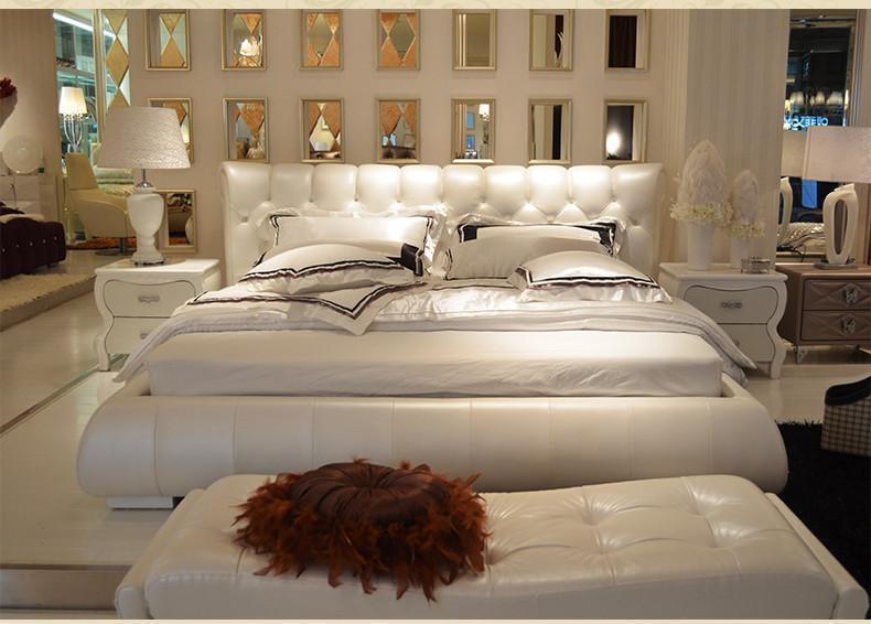 White Stitched Leather Bed - NOFRAN