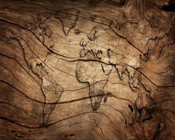 World Map, Wood Background Wallpaper - NOFRAN