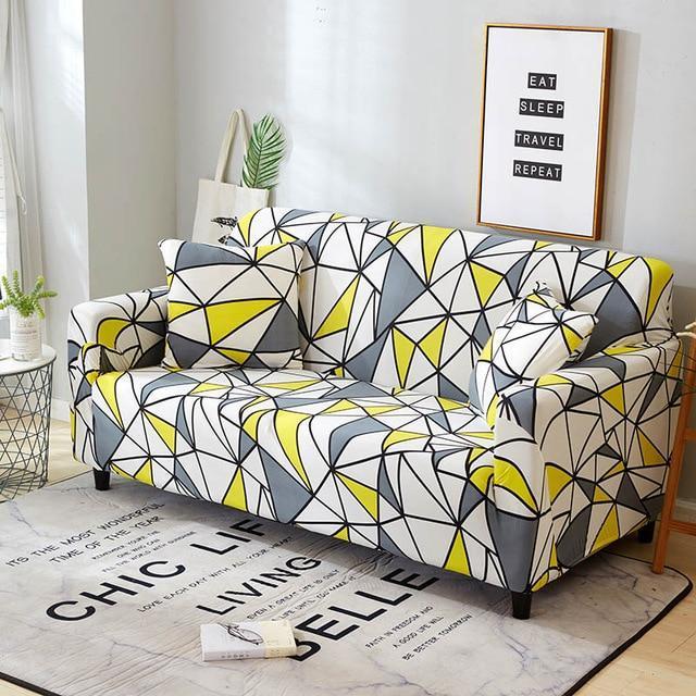 Yellow Grey Stretch Sofa Cover - NOFRAN