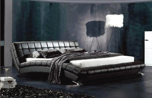 Black Curved Contemporary Leather Bed - NOFRAN