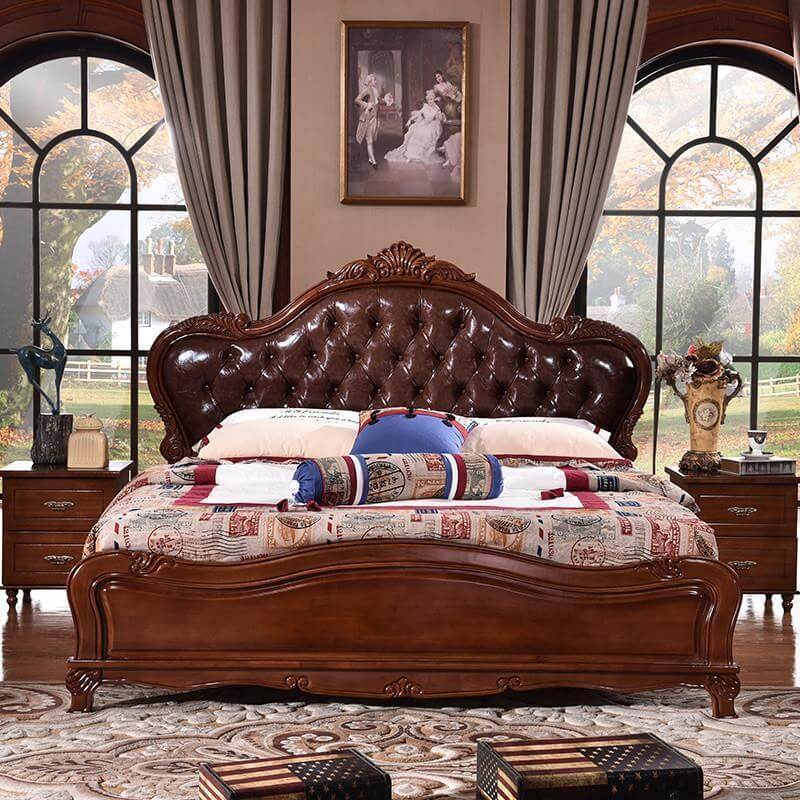 Brown Upholstered Leather Bed - NOFRAN