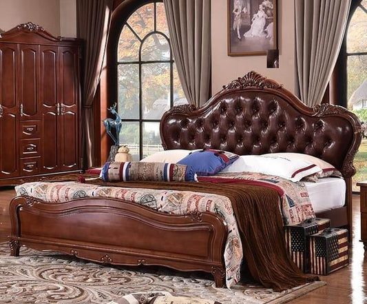 Brown Upholstered Leather Bed - NOFRAN