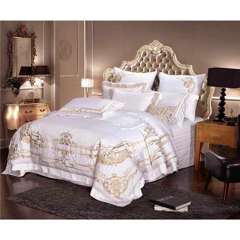 Crown Embroidered White Bedding Sets - NOFRAN