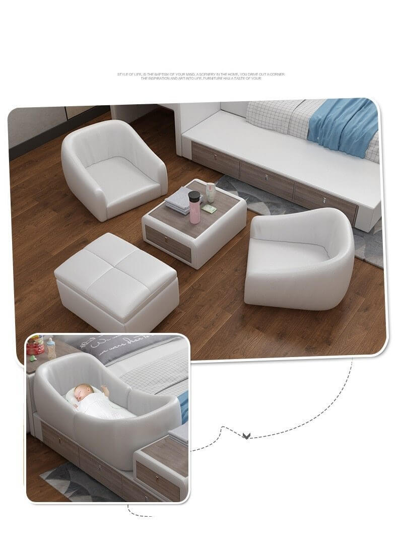 Leather Bed With Baby Crib - NOFRAN