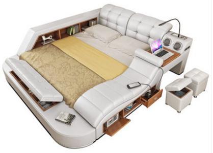 Leather Bed With Speakers And Storage - NOFRAN