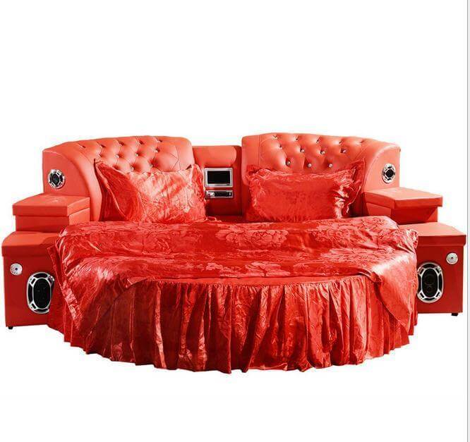 Round Leather Bed With Speakers - NOFRAN