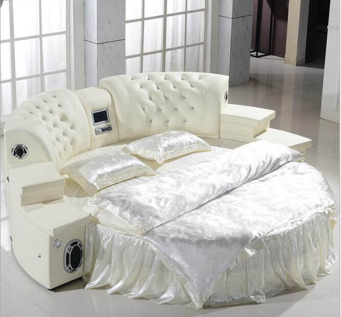 Round Leather Bed With Speakers - NOFRAN