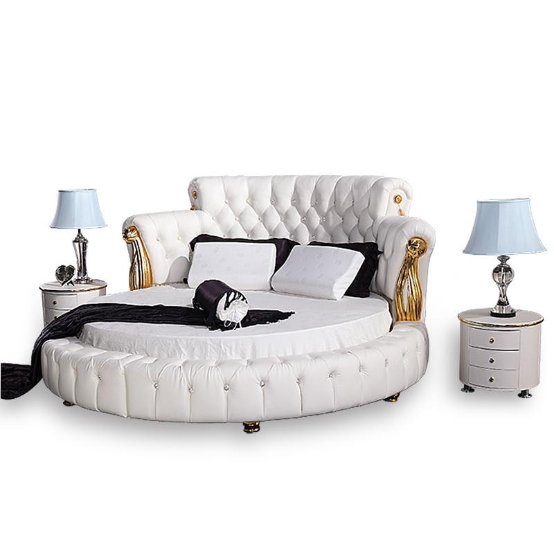 Stitched Round Leather Bed With Mattress - NOFRAN