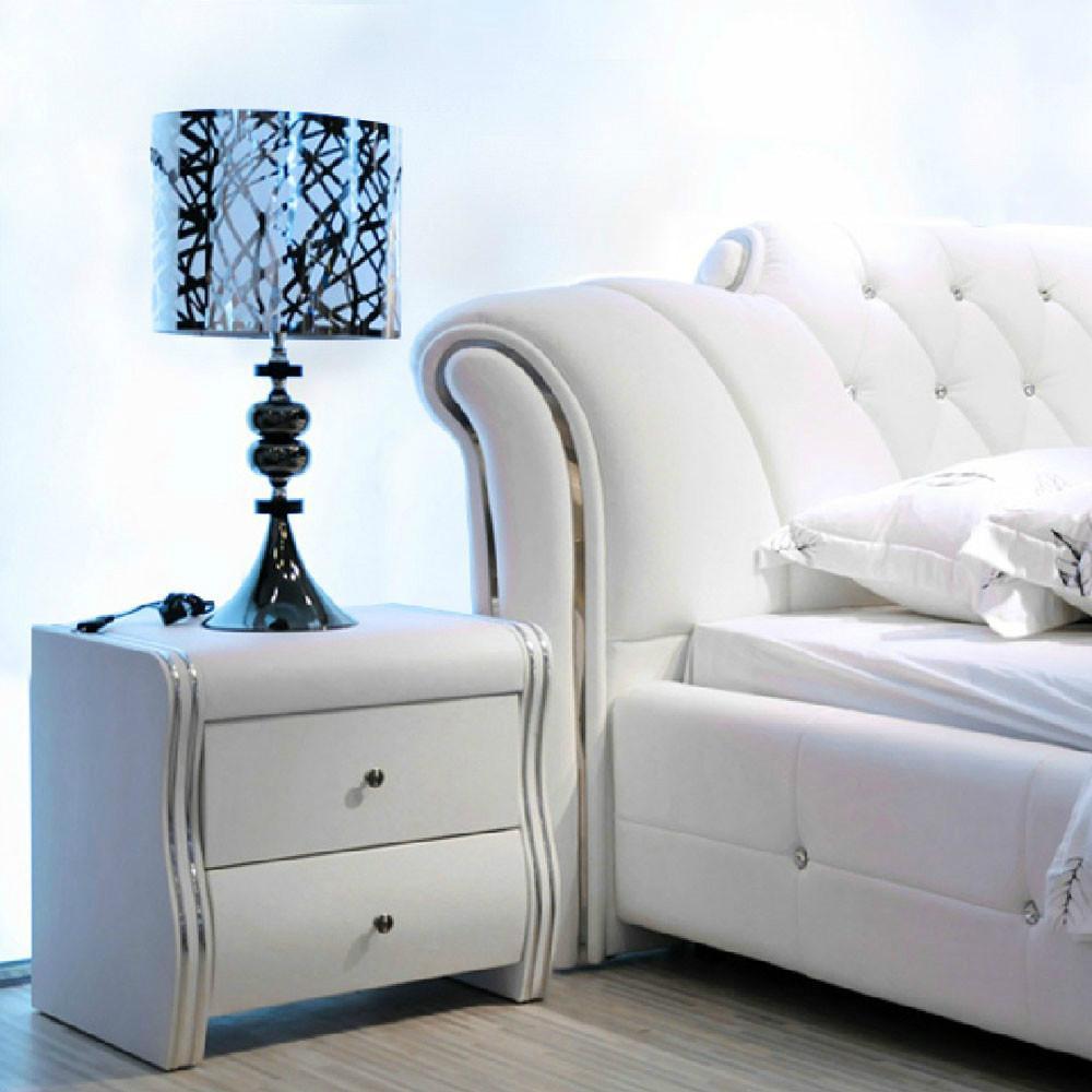White Curved Luxury Leather Bed - NOFRAN