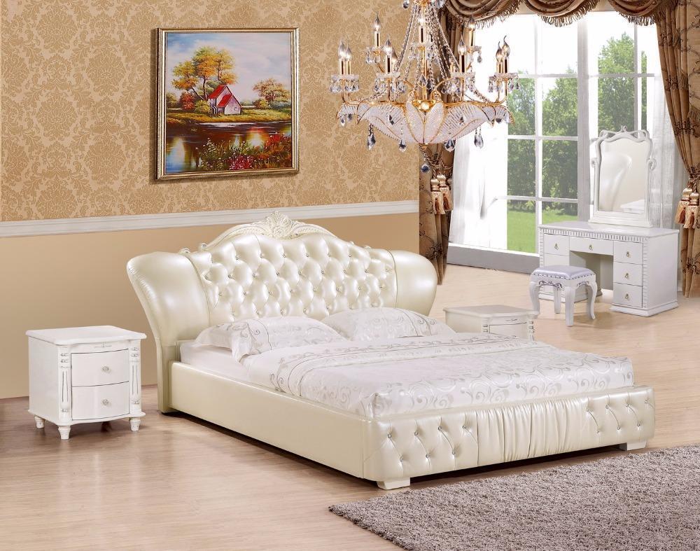 White Silky Leather Bed - NOFRAN